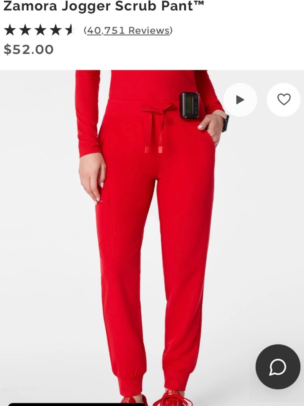 Figs vivid red scrub pants XS